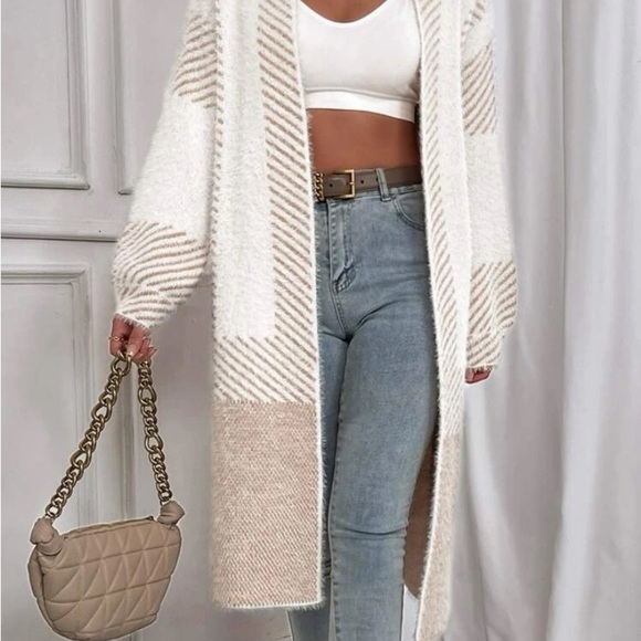 New striped pattern fuzzy cardigan jacket - Picture 6 of 9